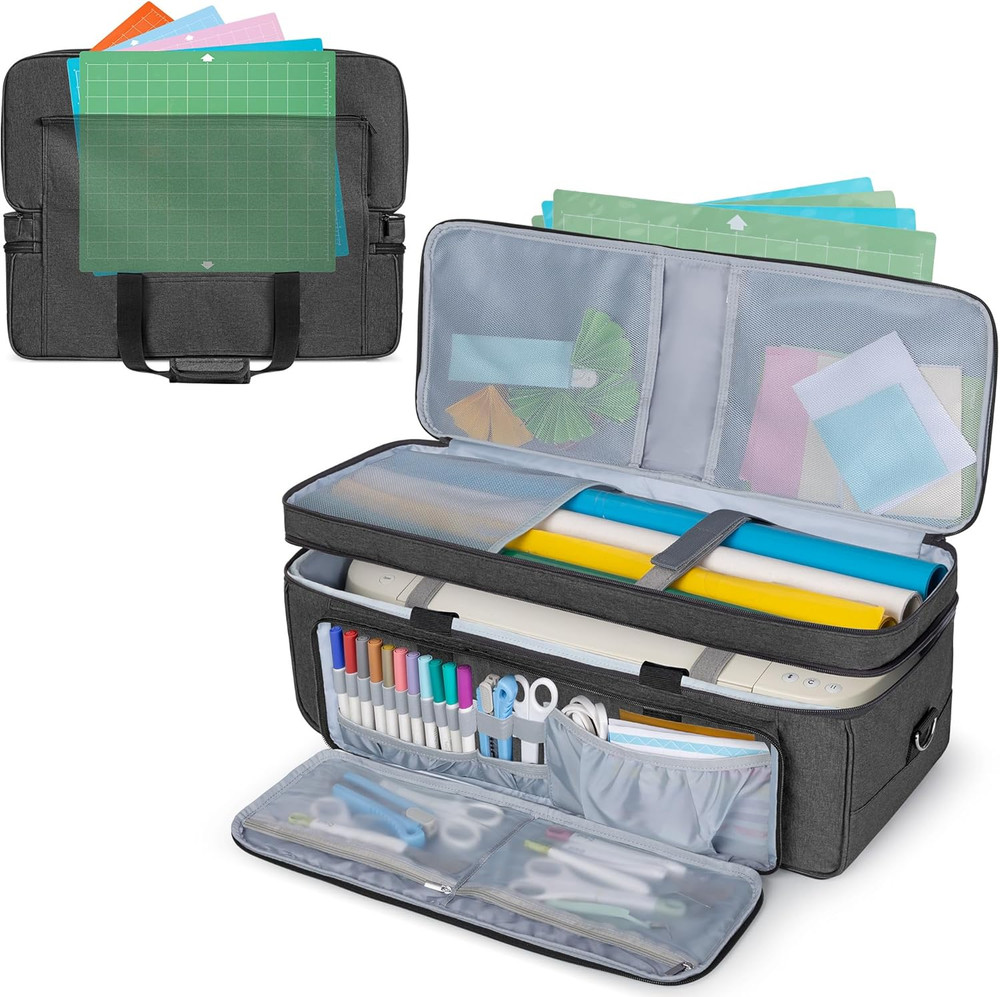 Double-Layer Carrying Case with Cutting Mat Pocket for Cricut Maker 4, Maker 3,