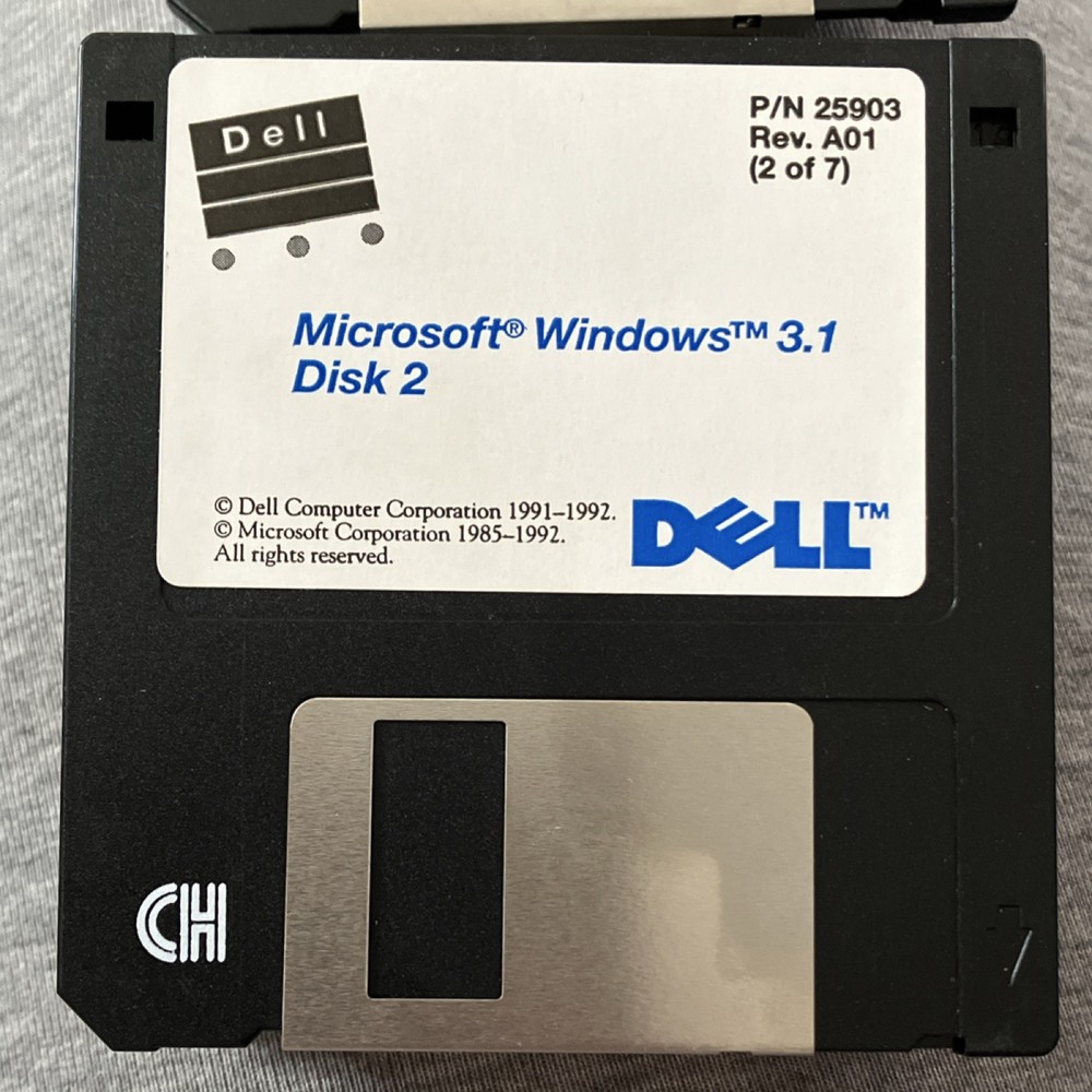 Vintage 1992 Dell Microsoft Windows 3.1 3.5" Floppy Disk Operating System Set