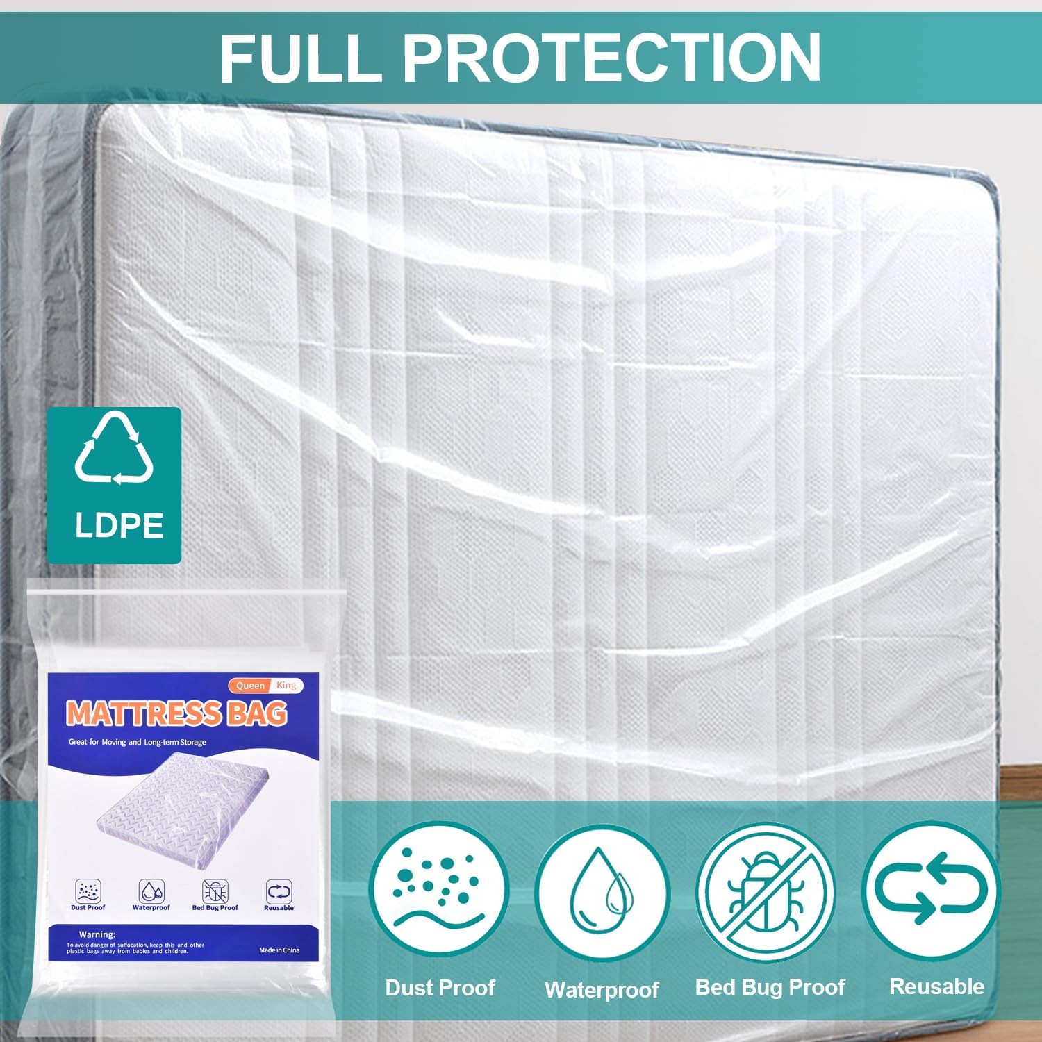 Mattress Bag for Moving Storage - Plastic Mattress Protector Cover, Twin and ...