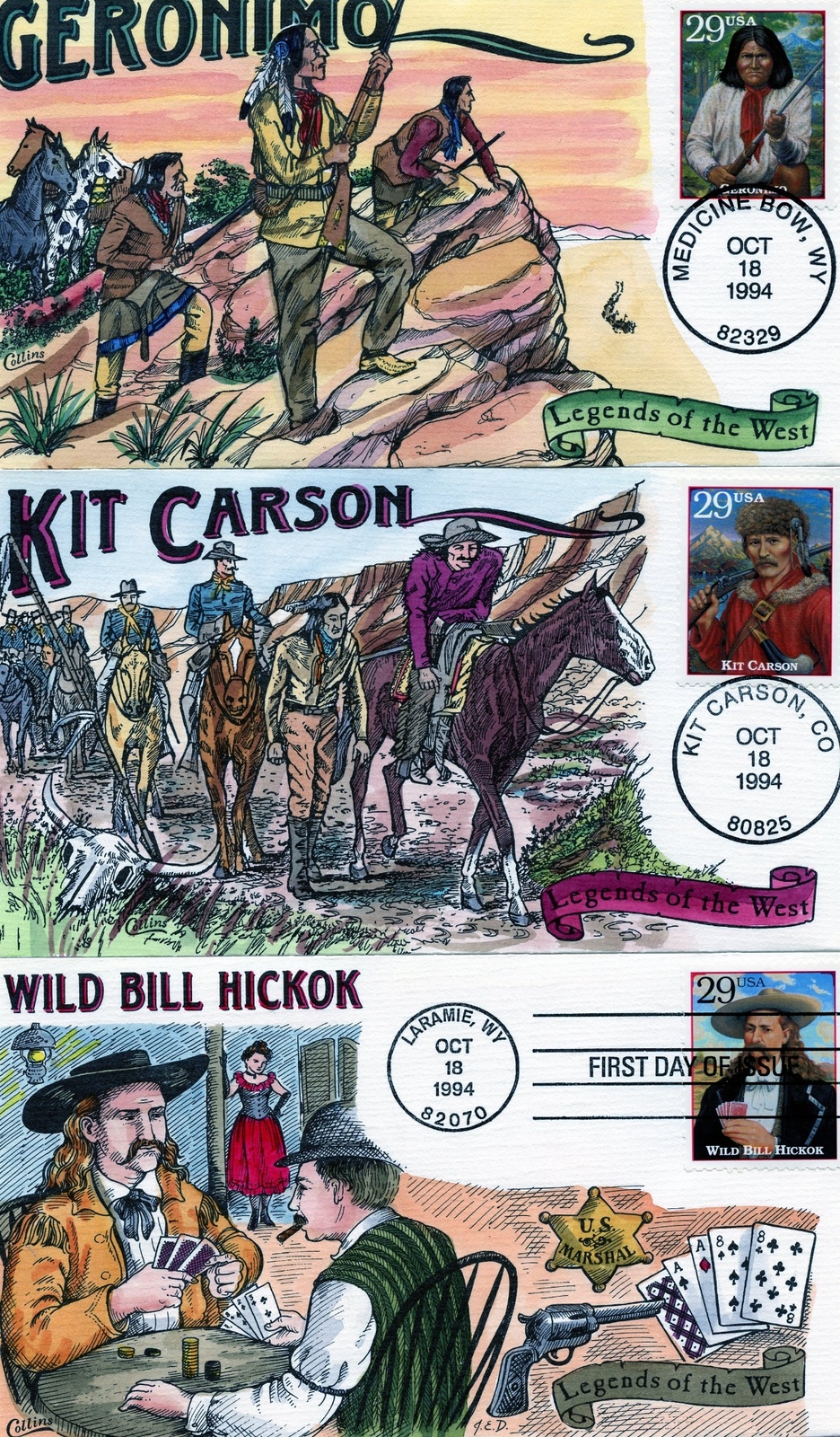 WWLF COLLINS CACHET FDC 2869a-t LEGENDS OF THE WEST COMPLETE SET OF 20 COVERS