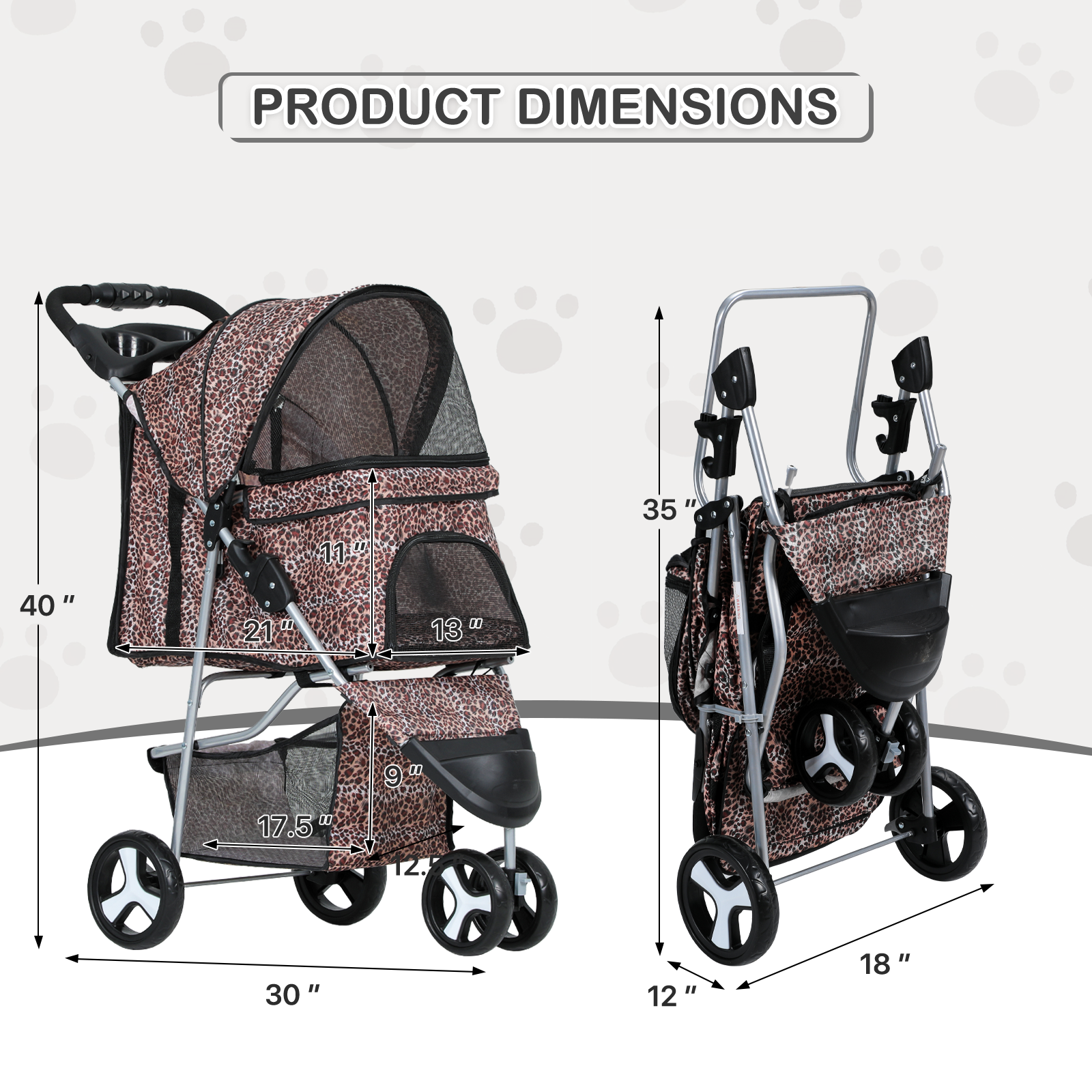 Portable Pet Dog Stroller Foldable 3 Wheels Puppy Travel Carrier Cart+Cup Holder