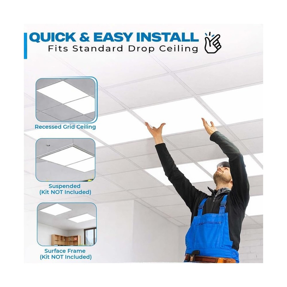 2 Pack 2x2 LED Flat Panel Light for Drop Ceiling, 5200lm Selectable 20W/25W/3...