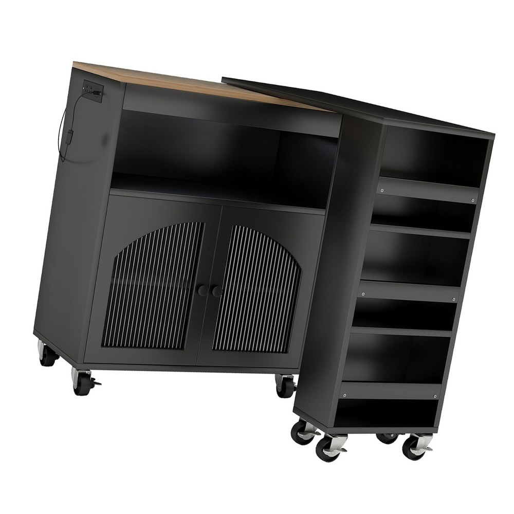 Rolling Kitchen Island Table With LED Light Power Outlets For Kitchen RAEA