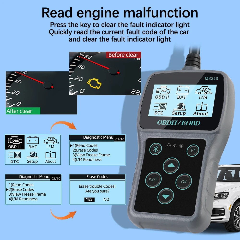 US MS310 Clear/Erase Codes Multi-language Vehicle OBD2 Code Reader Car Scan Tool
