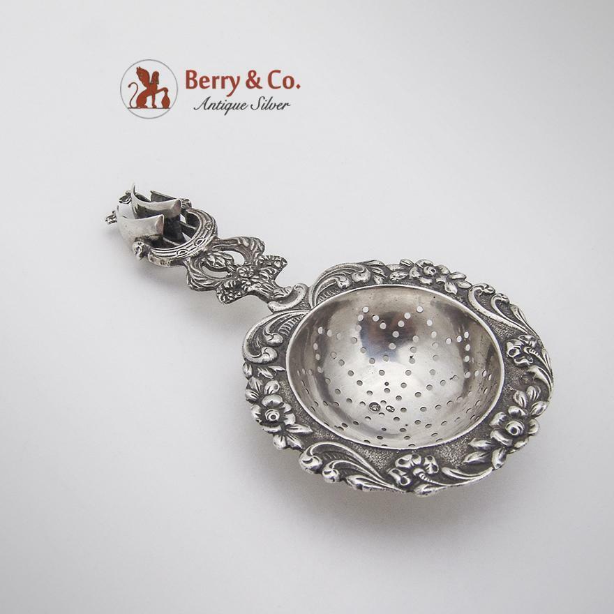 Figural Ship Handled Tea Strainer Dutch Second Standard Silver 1910