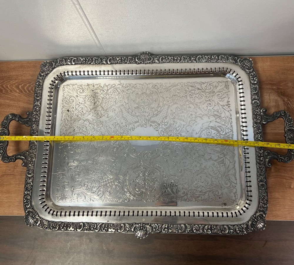 Silver on Copper Large Serving Tray GCP .925 Plating 19.5”x30.75” Vintage