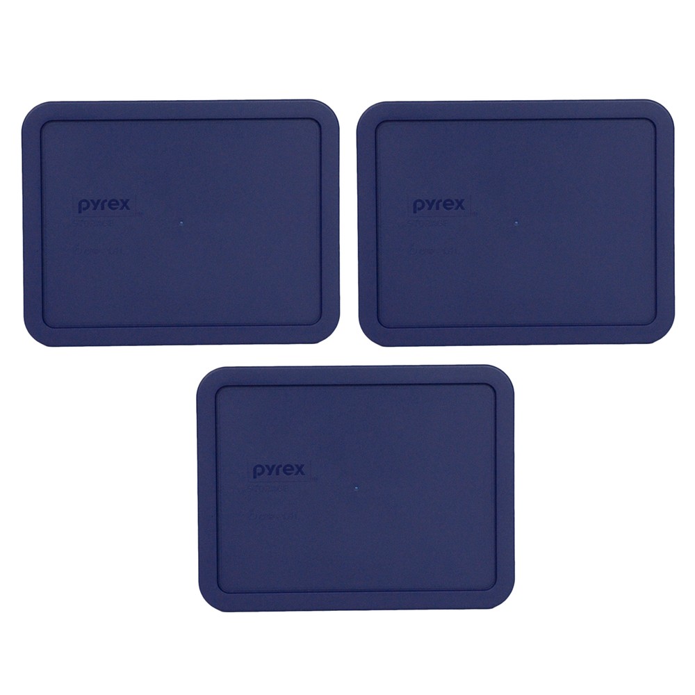 Pyrex 7211-PC Blue Rectangle Plastic Food Storage Replacement Lid (3-Pack)