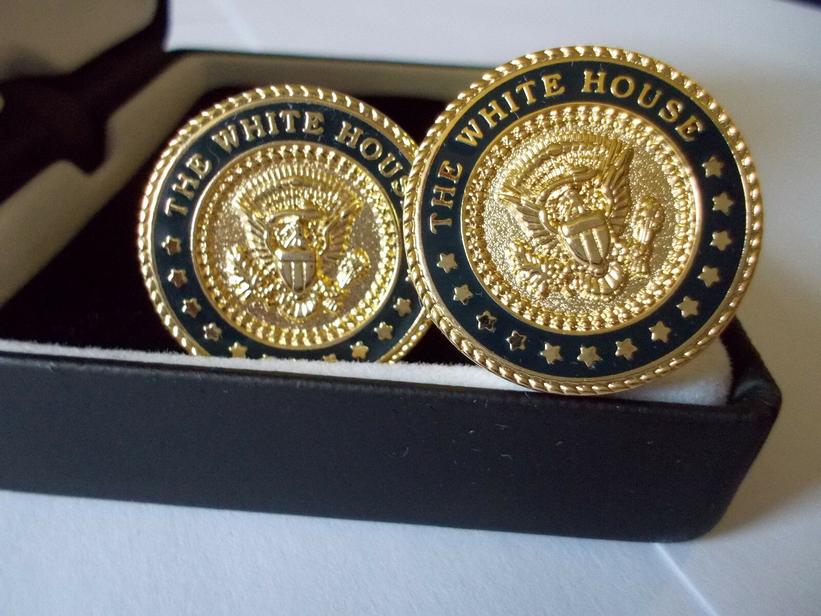 Presidential White House 24k Gold Plated Blue Cobalt Cufflinks