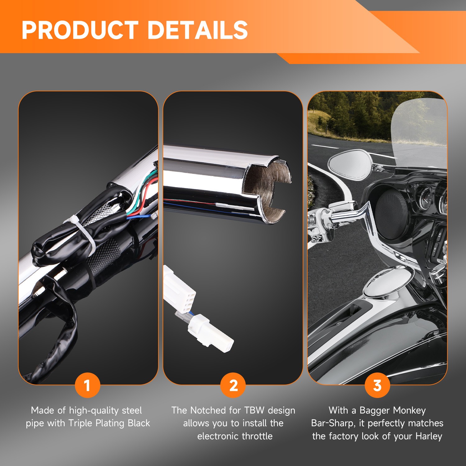 PREWIRED 10/12/14" In Meathook Handlebar for Harley Touring Electra Street Glide