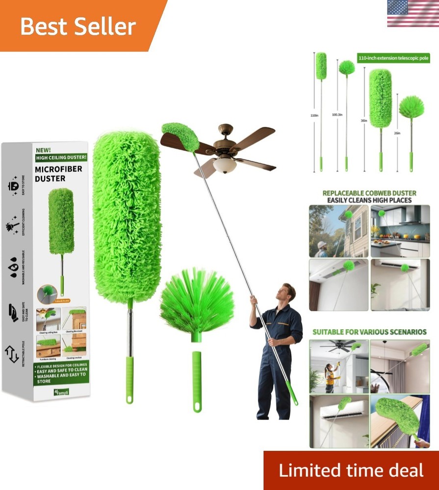 Cobweb Duster with Extension Pole, Washable Cleaning Duster Set with 2 Duster...