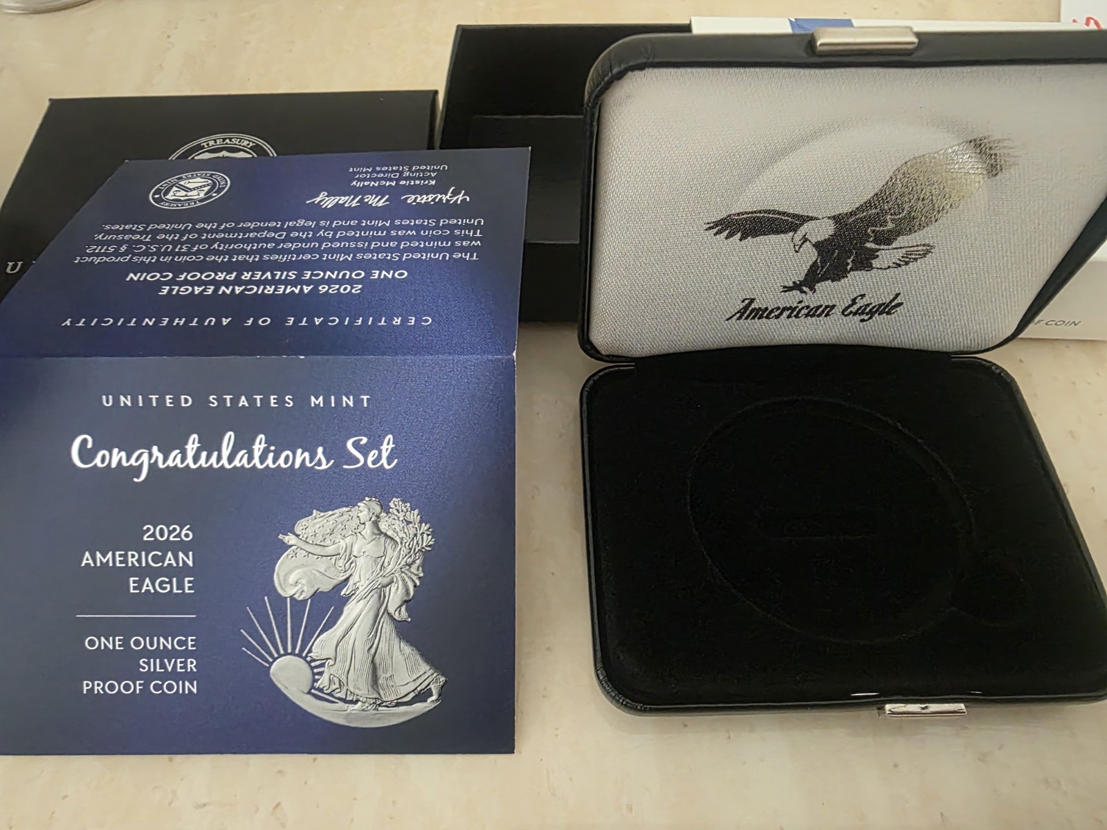 2026 P Silver Eagle Proof 1 oz Congratulations Set Box COA $1 Empty Box No Coin