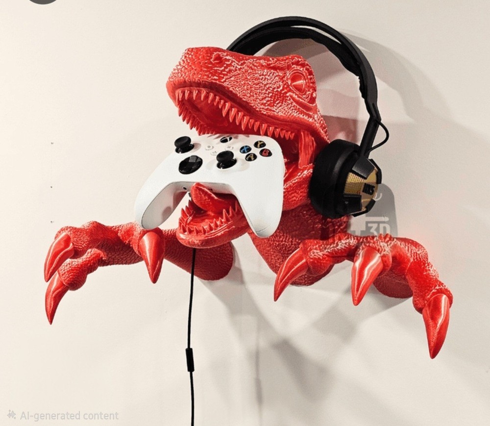 3D Printed Raptor Dinosaur Controller Holder Wall Mount | Gaming Headset Stand |