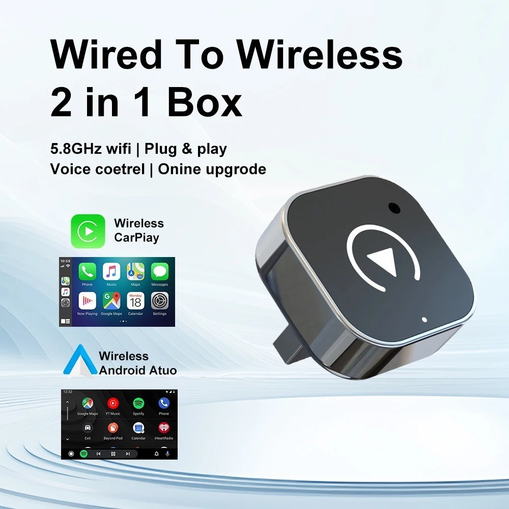 Wireless CarPlay Adapter 2-in-1 Android Auto Dongle Plug & Play USB