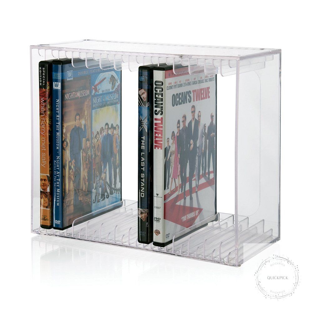 Stackable Clear Plastic DVD Organizer with Rubber Feet Rectangular Holder Perfec