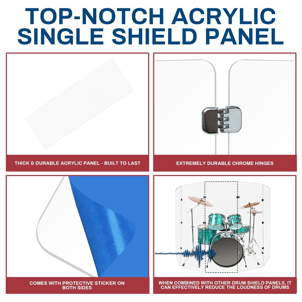 Acrylic Drum Panel one Single Panel 2' X 6' 1/4 inch Acrylic with Chrome Hinges
