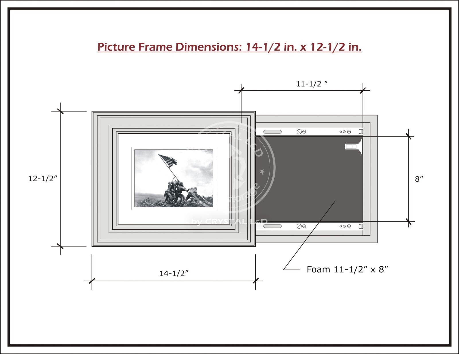 Hidden Storage Photo Frame for Gun and Valuables 14-1/2 x 12-1/2 / Magnetic Lock