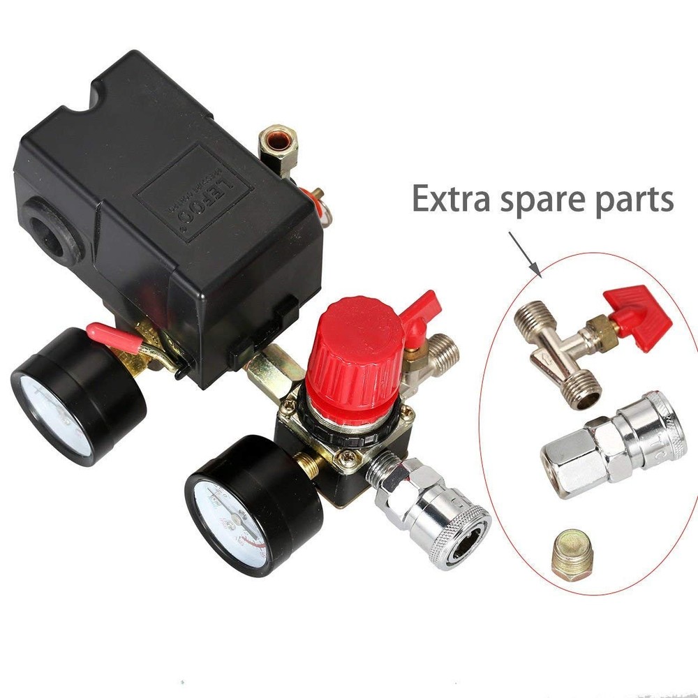 Secbolt Pressure Switch Manifold Regulator Gauges Air Compressor Black