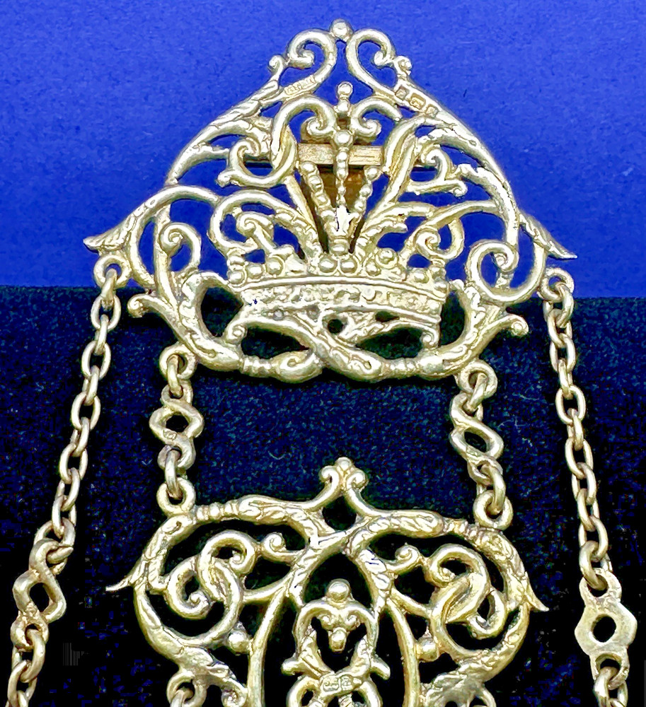 EXCELLENT VICTORIAN 5 STRAND SOLID SILVER GILT CHATELAINE BY HENRY MATTHEWS 1900