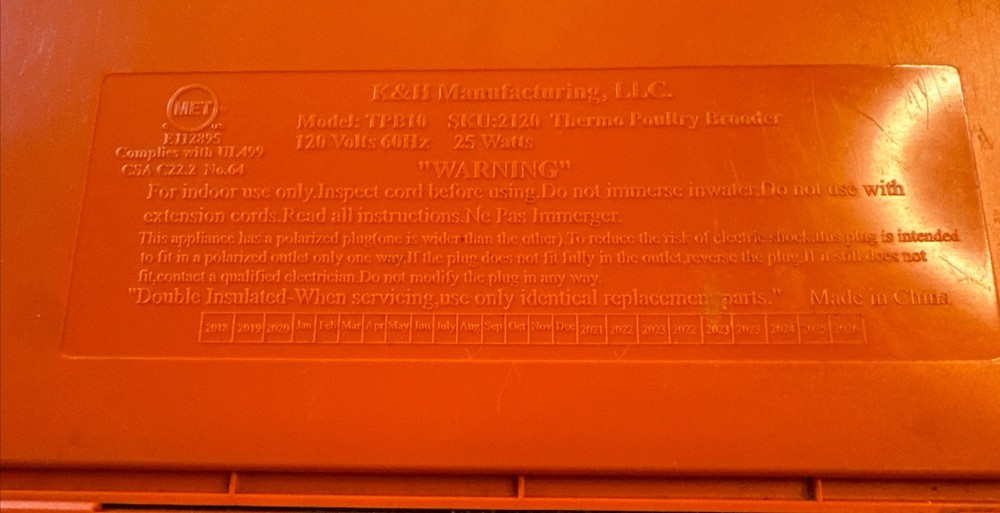 K&H Thermo-Poultry Brooder - Adjustable Height - Pre-owned - Tested - Very Good