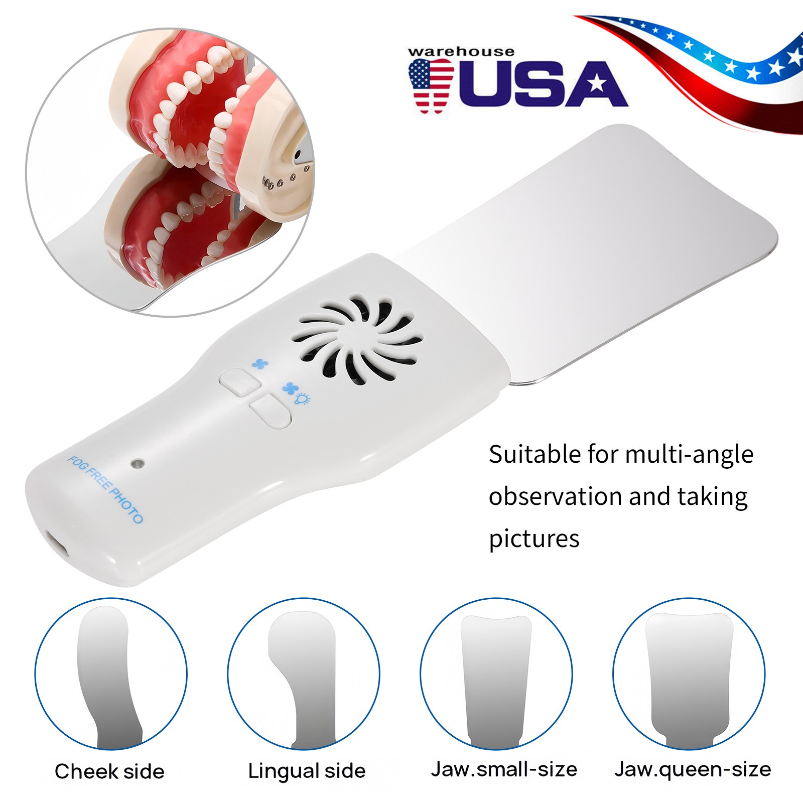 Dental Occlusal Mirror Device Fog Free with 4 Intraoral Reflective Mirrors Kit