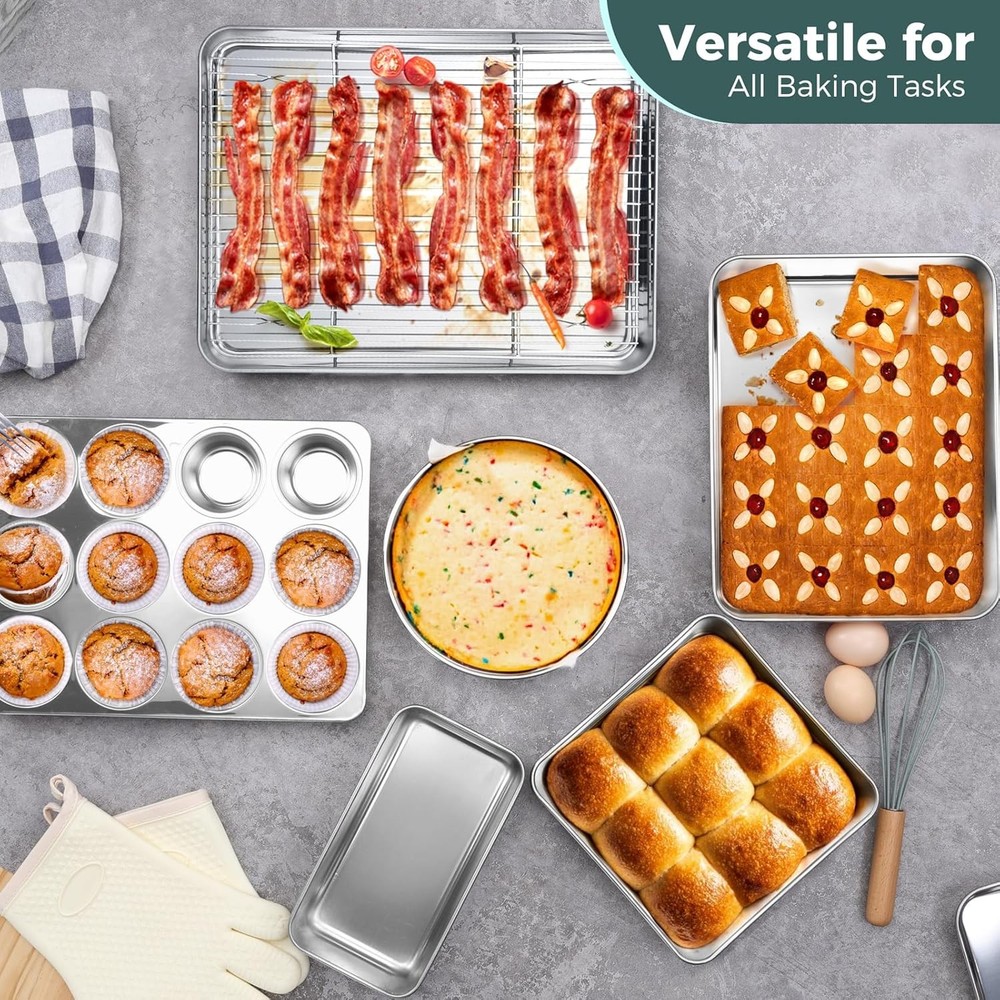 12-Piece Bakeware Sets Stainless Steel Baking Pan Set Includes Cookie Sheet