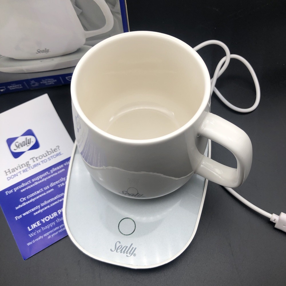 Sealy Coffee Mug+Mug/Cup Warmer 2Pc Set, USB Power, Temp Control, Gravity Switch