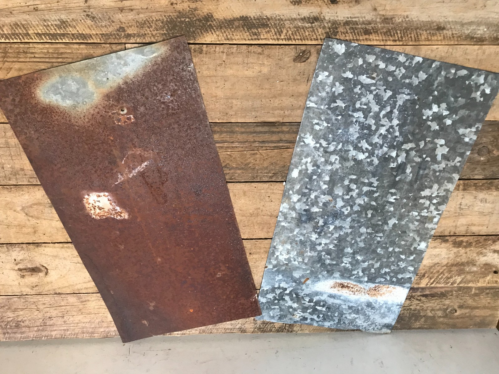 2 Galvanized Sheet Metal Gray/Silver & White Patina Rusty Back Side 18 1/2