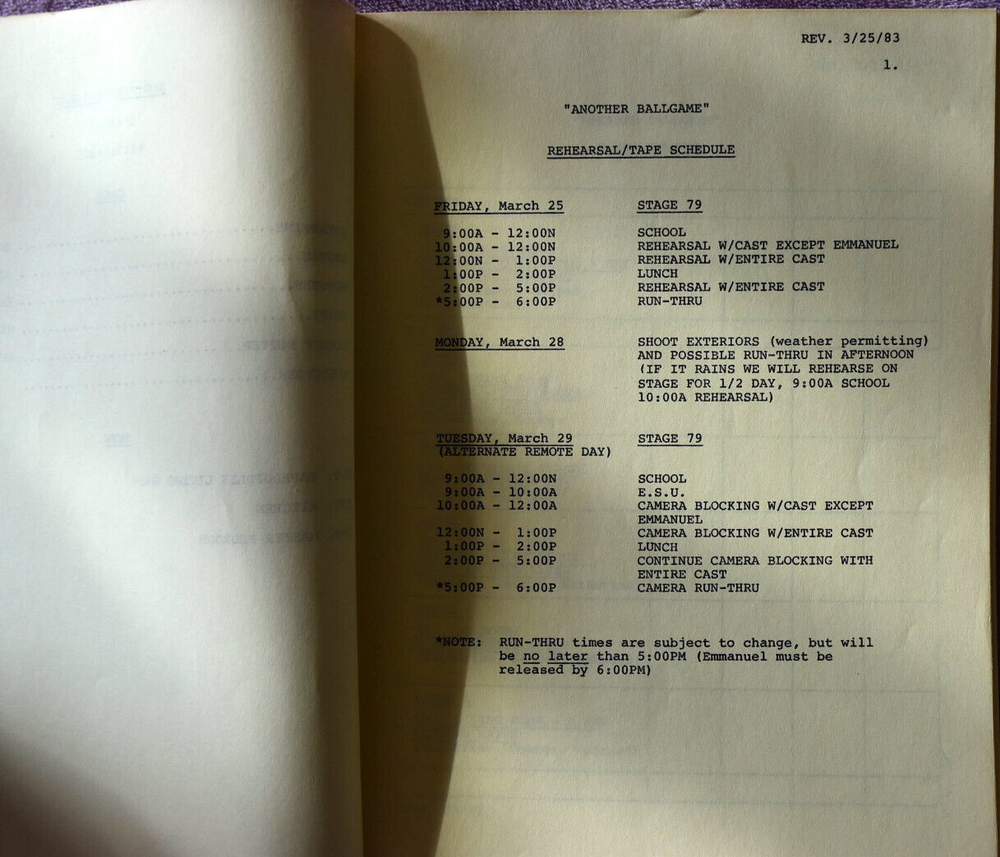 1983 " Another Ballgame " Original Sixth Revised Draft Screenplay Script