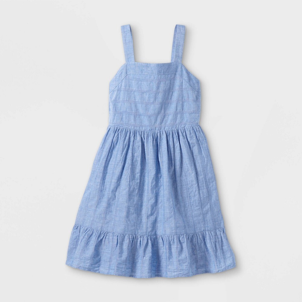 Cat & Jack Girls' Blue Tie-Back Sleeveless Flare  Woven Dress , Size XXL(18)