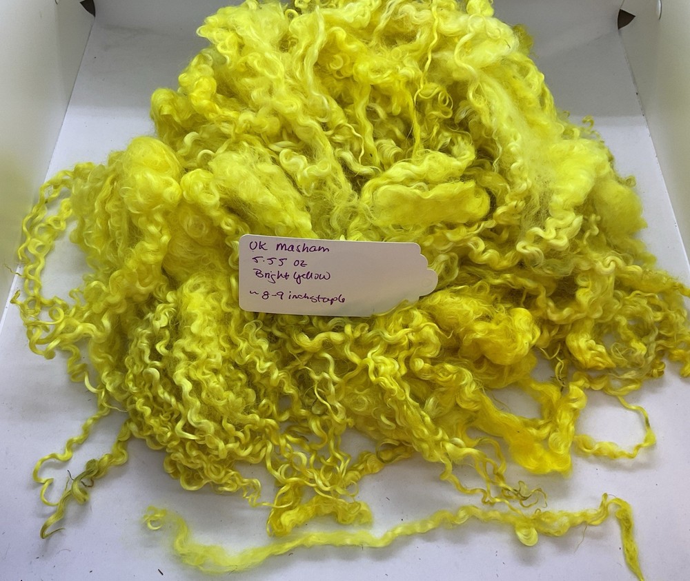 Hand Dyed UK Masham Wool Locks Longwool Bright Yellow