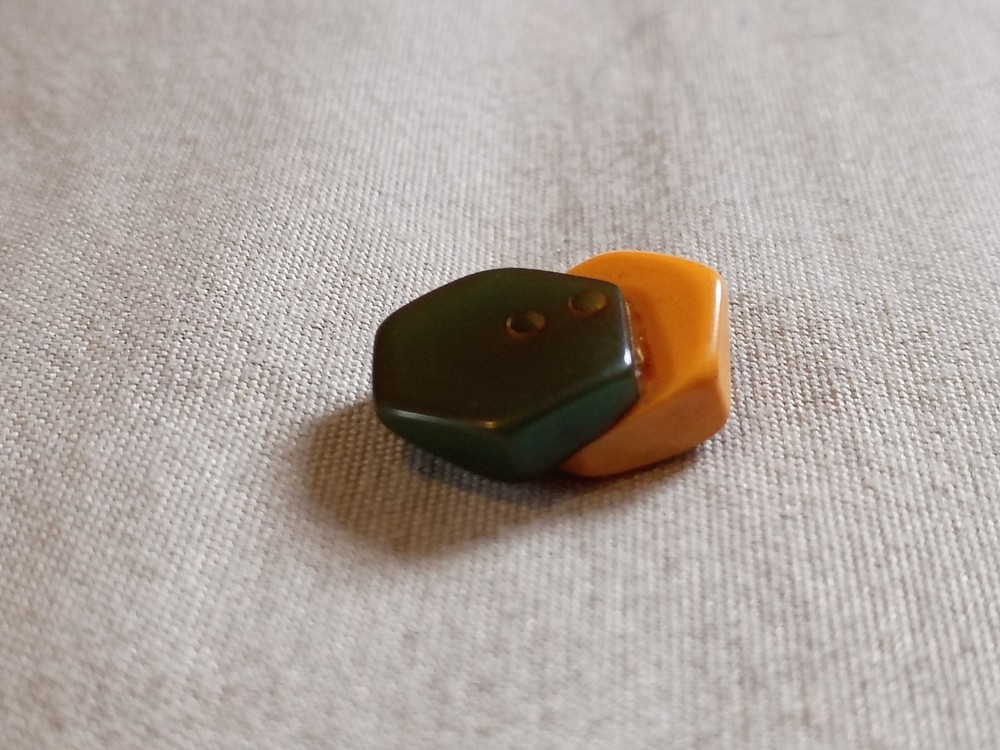 Vintage Green and Butterscotch Bakelite Button.
