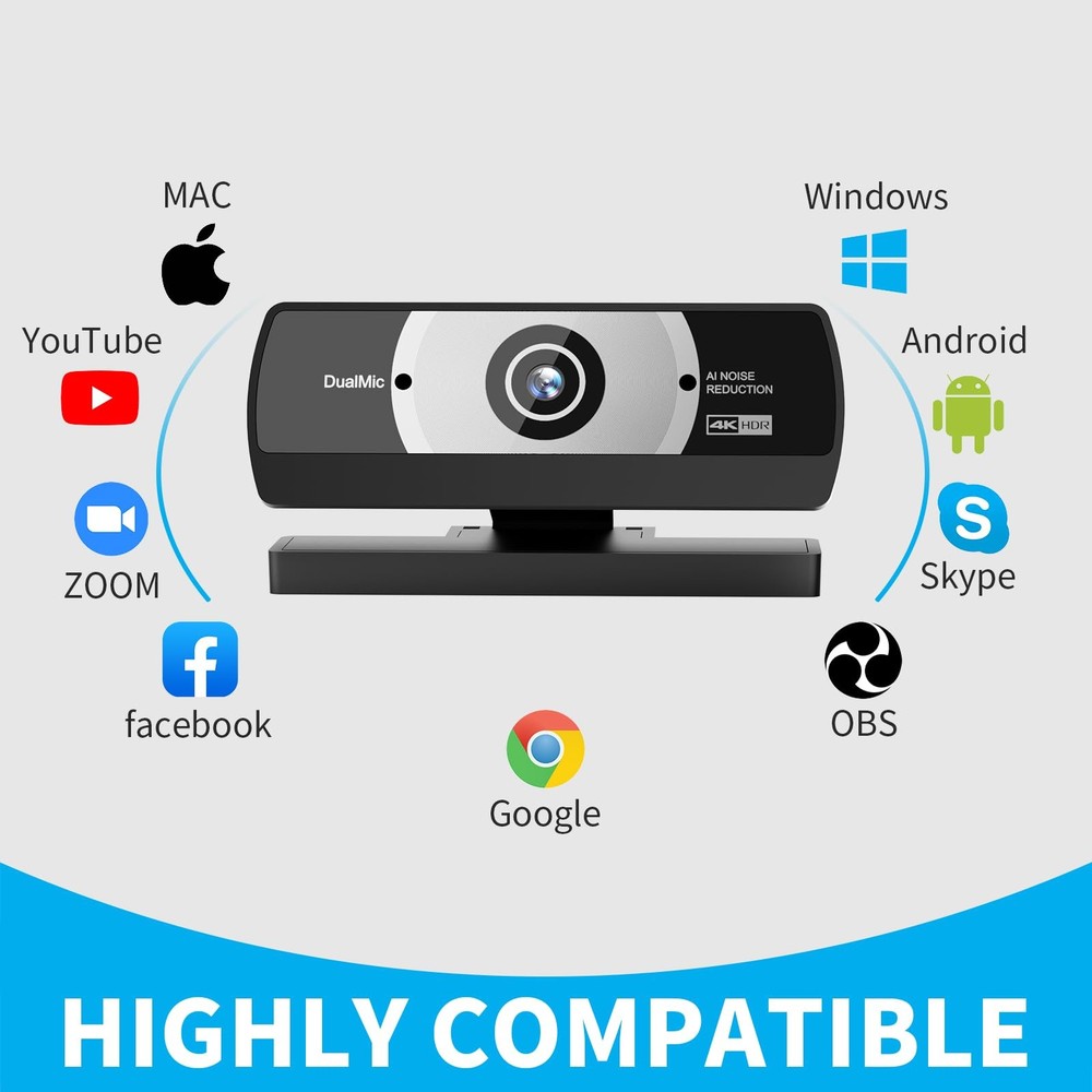 4K Webcam PC Full HD Video Calling Light Correction Skype Zoom Facetime