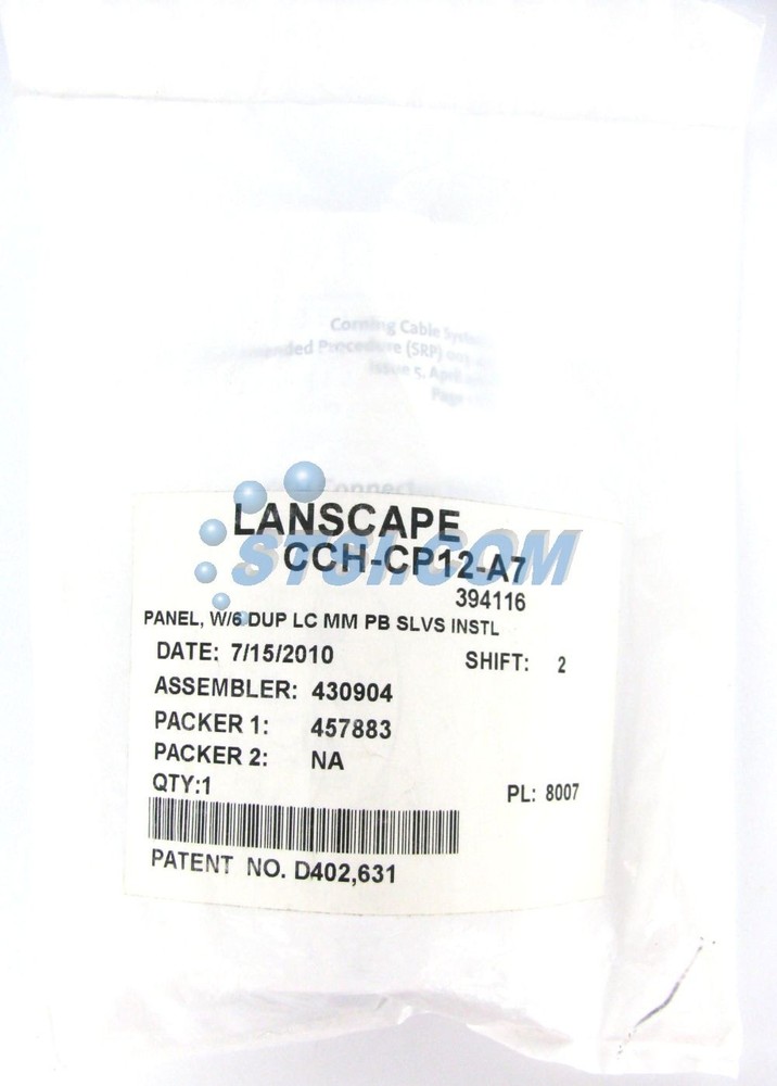 Corning CCH-CP12-A7 Patch Panel, 6 LC Duplex OM1 Multimode 62.5 Adapters ~STSI