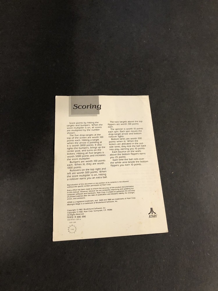 midnight magic atari 2600 Manual Only