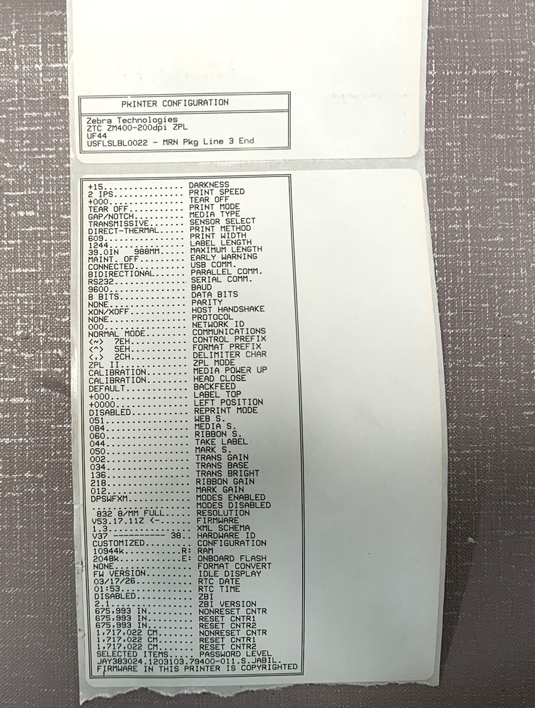 Zebra ZM400-200dpi Industrial Barcode Printer Tested