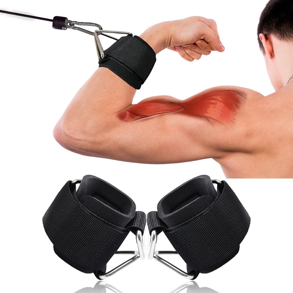 2Pack Wrist Cuffs for Cable Machine Adjustable Neoprene Padding One Size Fit ...