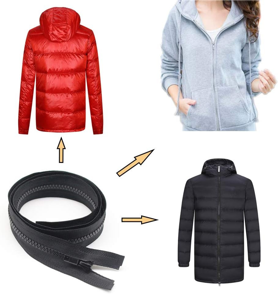 24" Jacket Zippers #5 Separating Black Plastic Zipper Replacement 2 Pack