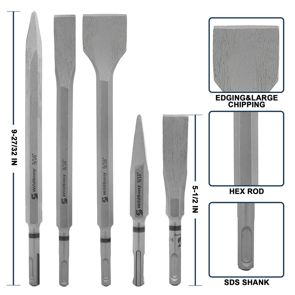 WildBossy 17Pc SDS Plus Rotary Hammer Drill Bit & Chisel Set Concrete Kit