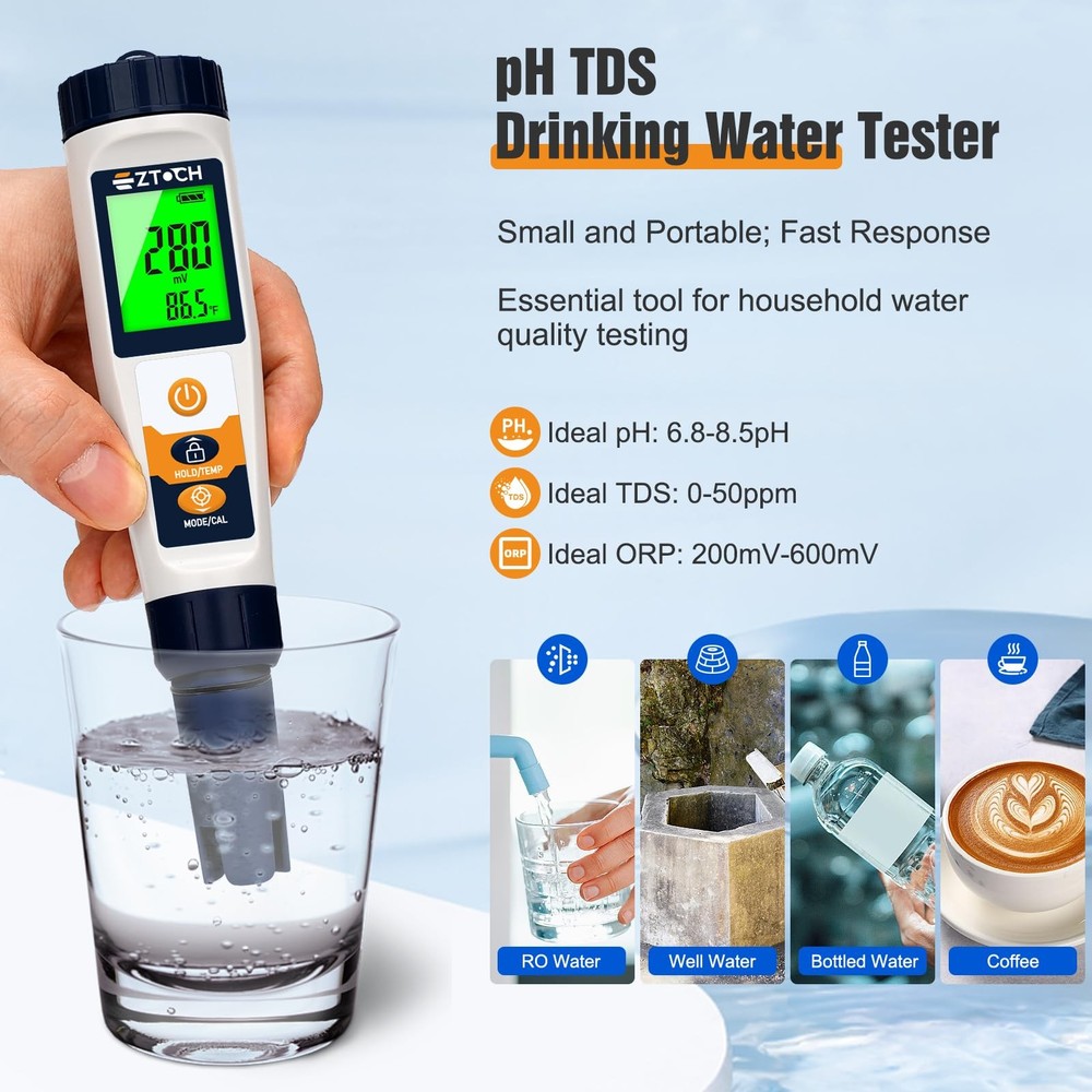 6 in 1 pH H2 Meter with EC Calibration Solution, Extra 1413μS/cm...