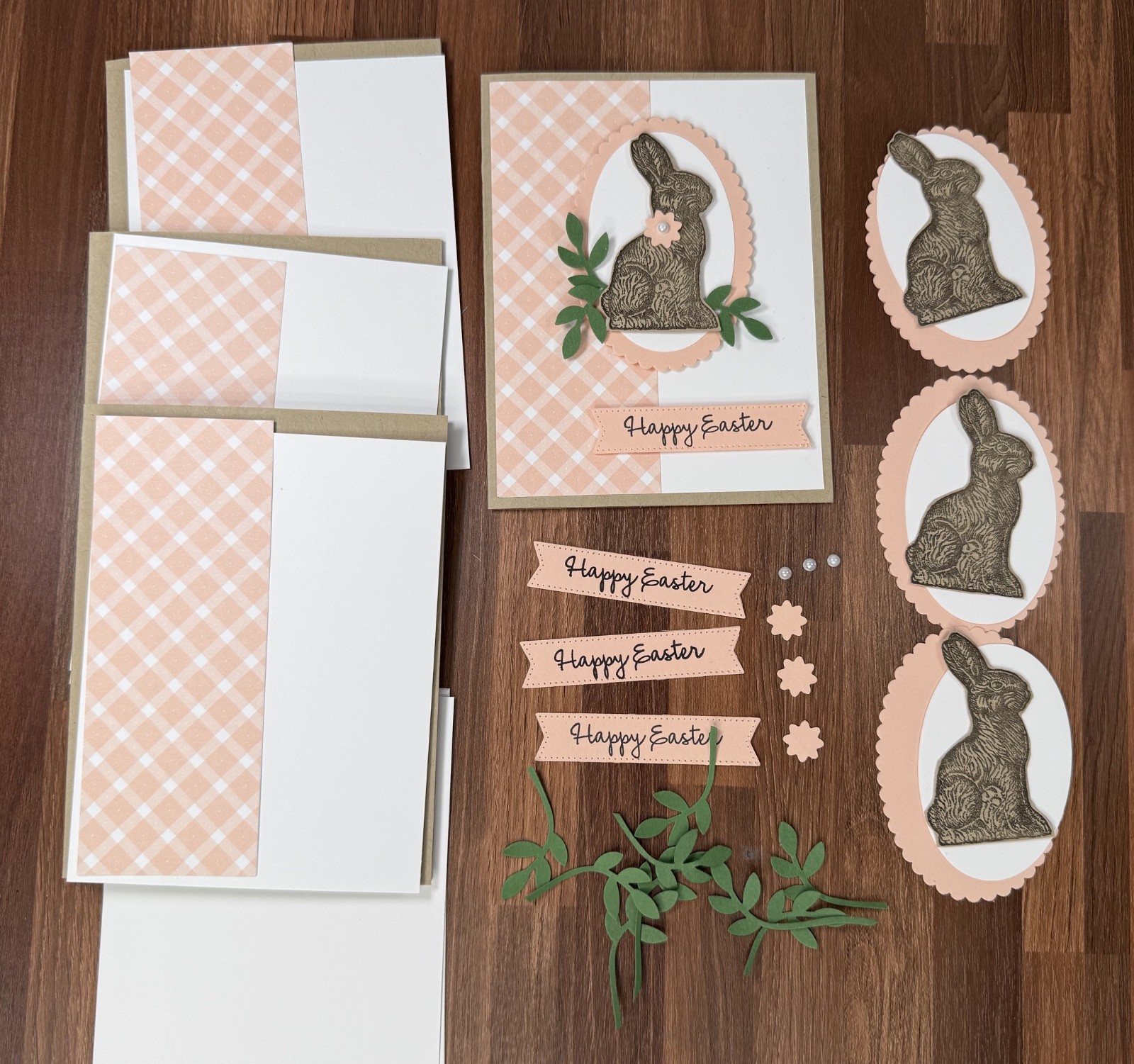 Stampin' Up! Card Kit HAPPY EASTER Chocolate Bunny Floral Plaid - Makes 4 Cards
