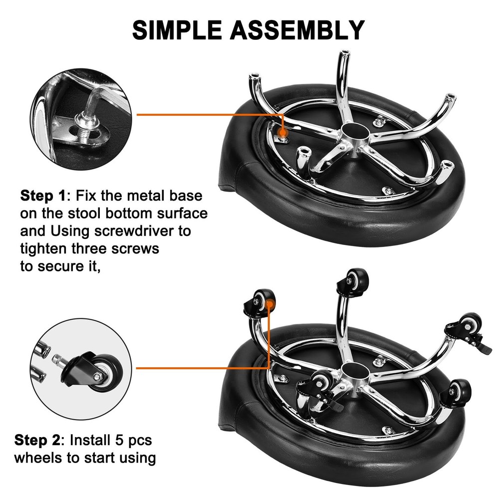 LWADALN Rolling Stool with Backrest Low Height 2"h Casters, Black