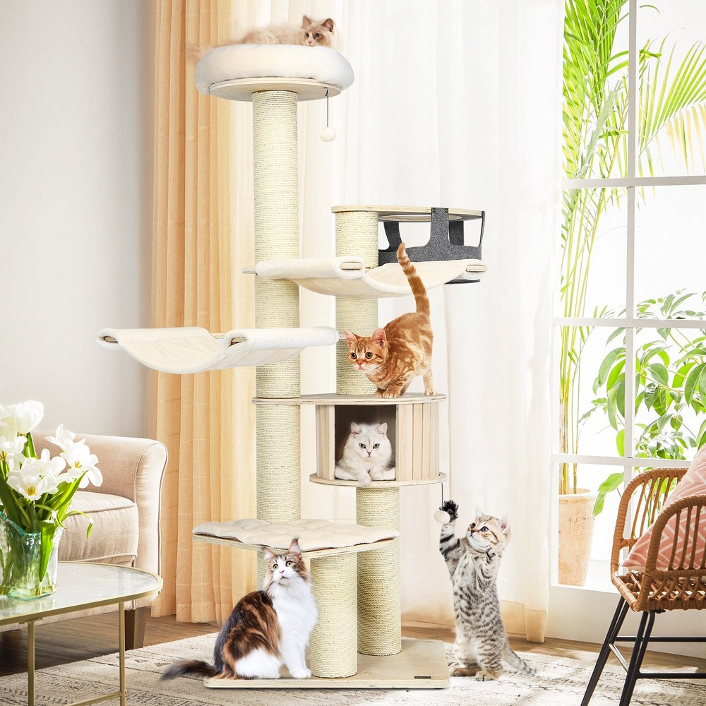 Petsjoy Cat Tree Condo 77.5” Multi-Level Kitten Activity Tower w/ Sisal Posts