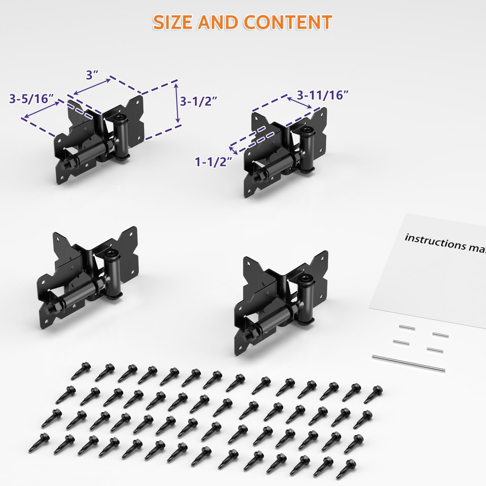 Self-Closing Double Gate Fence Hardware with Hinges, Latch & Drop Rod