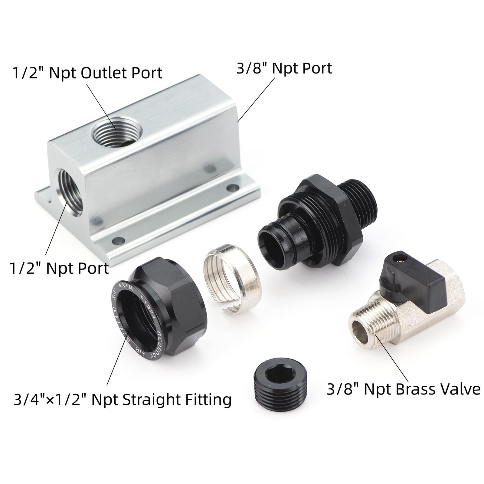 3/4 Air Compressor Outlet Kits with for 3/4" Shop Line Kit, Silver