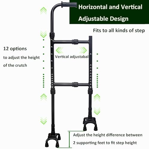 Height & Width Adjustable Stair Assist Cane -12-Level Adjustable Black