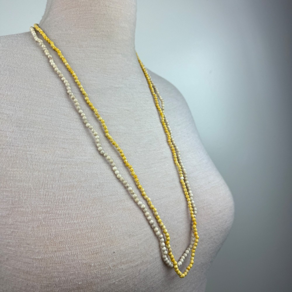 Two Strands Stone Round Beads - Beige & Yellow - Pullover - 35"