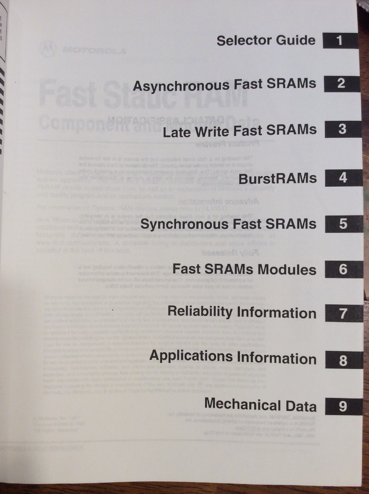 Motorola Fast Static Ram Component and Module Data Handbook (Q2/1997)