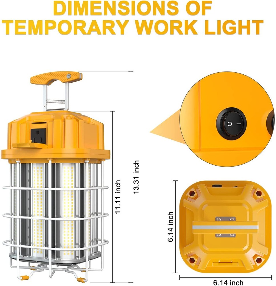 150W LED Temporary Work Light Linkable Constructions Jobsite Lamp 5000K Plug-In