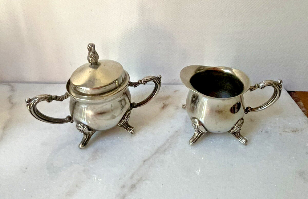 Vintage Silver Plated Footed Cream and Sugar Set, International Silver Company