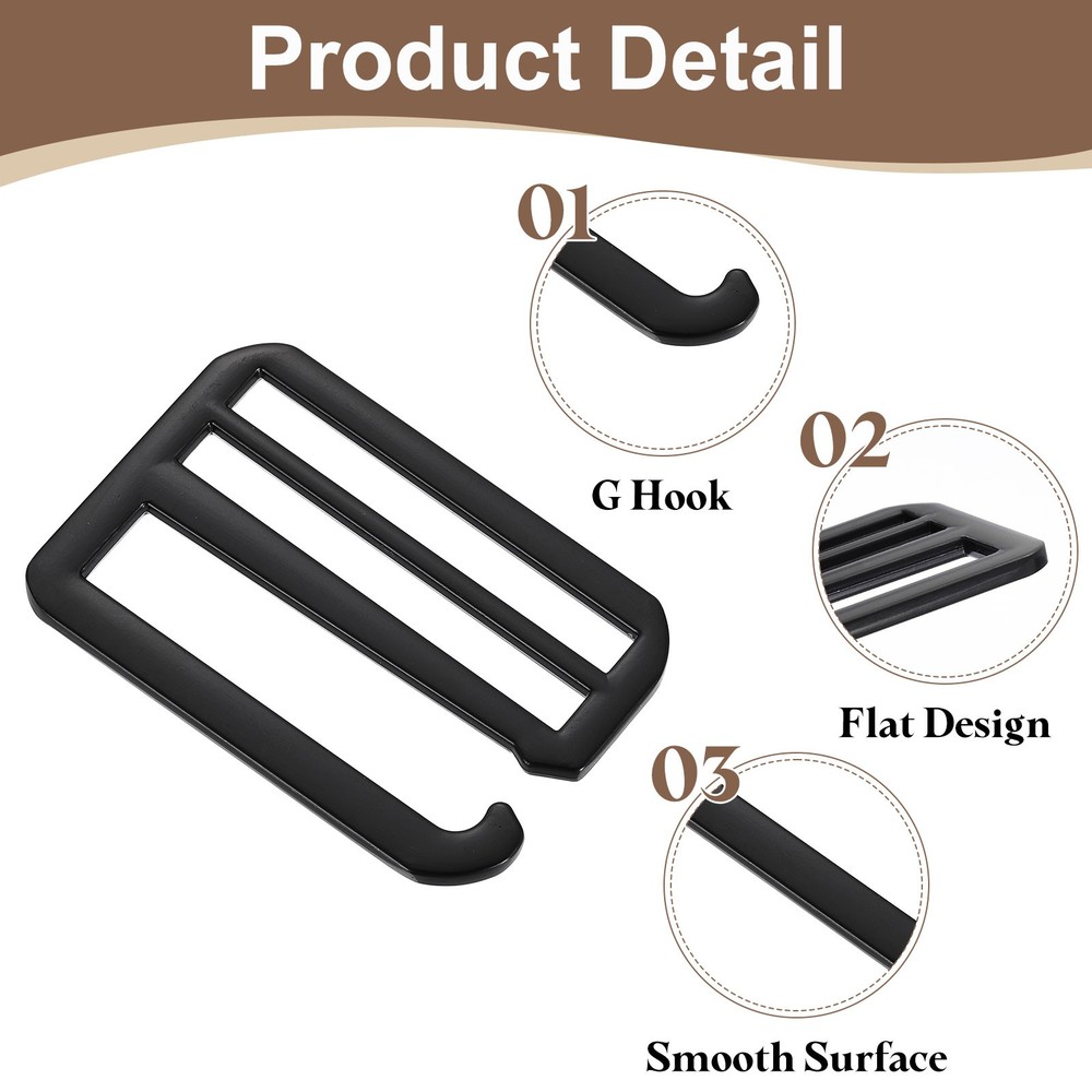 2Pcs G-Hook Webbing Buckles 50mm Flat Tri-Glide Black